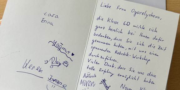 A thank-you card given to Natalia, signed by every student of the class